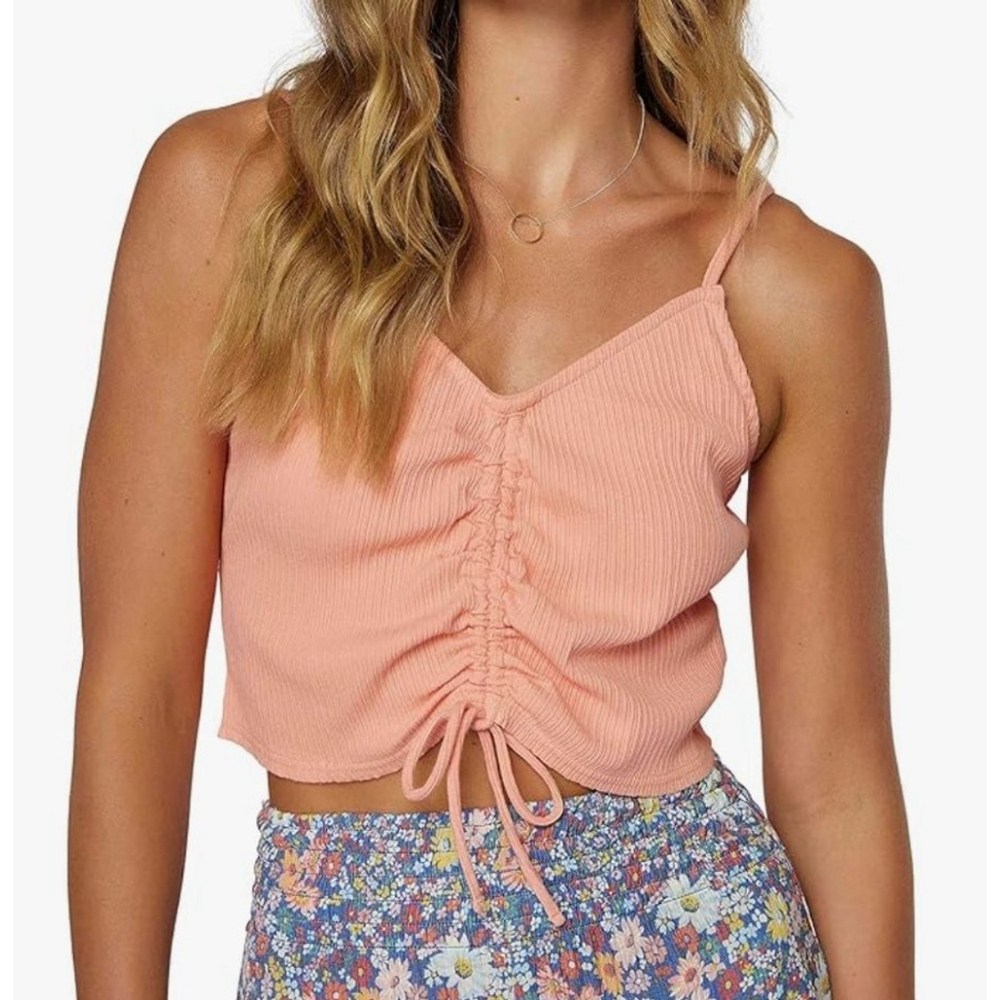 O'Neill Marta Sleeveless Tie Front Cropped Top in Peach Large NWT (7441)